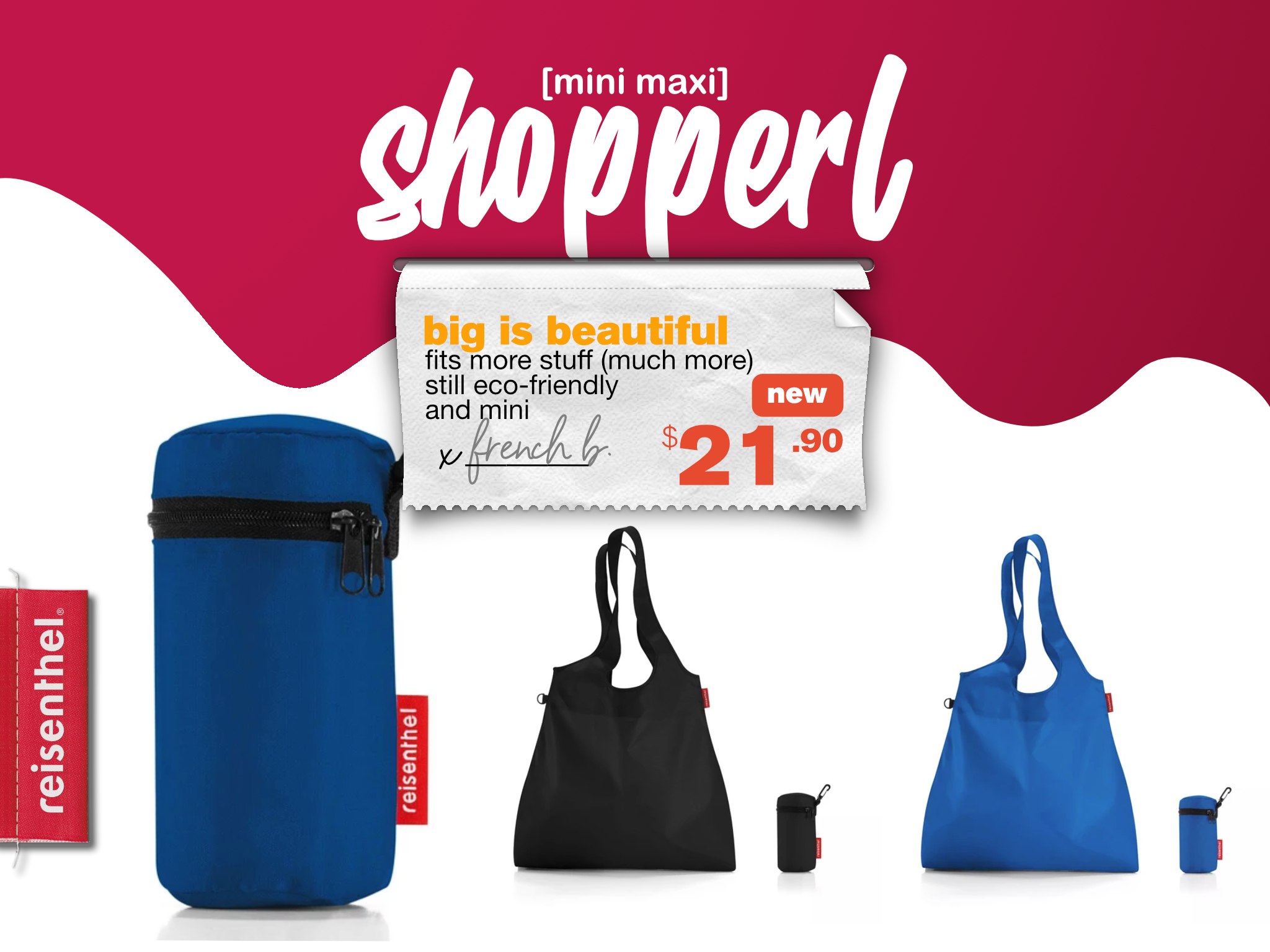 Berries & Cream Reisenthel Singapore Mini Maxi Shopper L French Blue