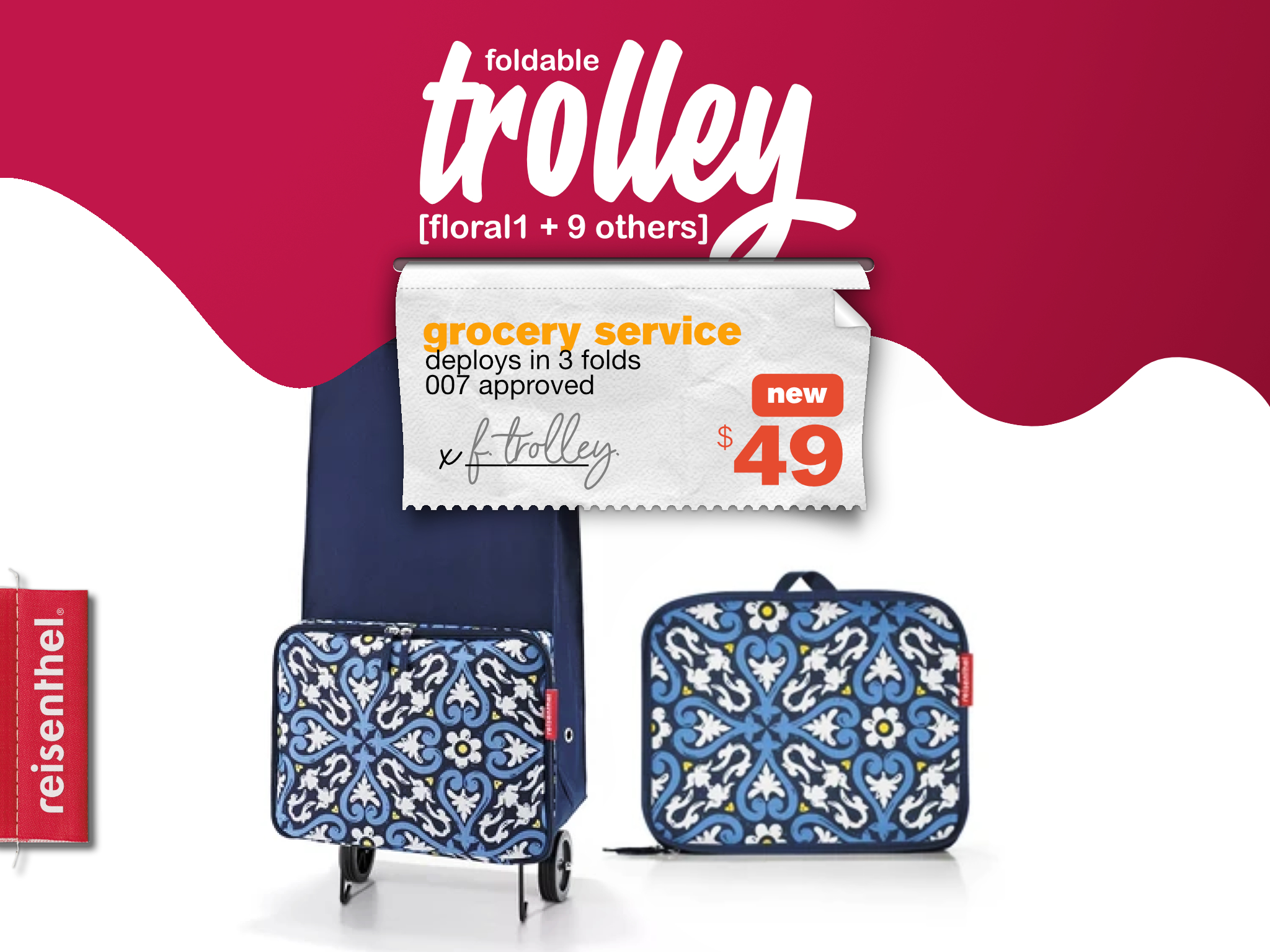 Berries & Cream Reisenthel Singapore Foldable Trolley Floral 1