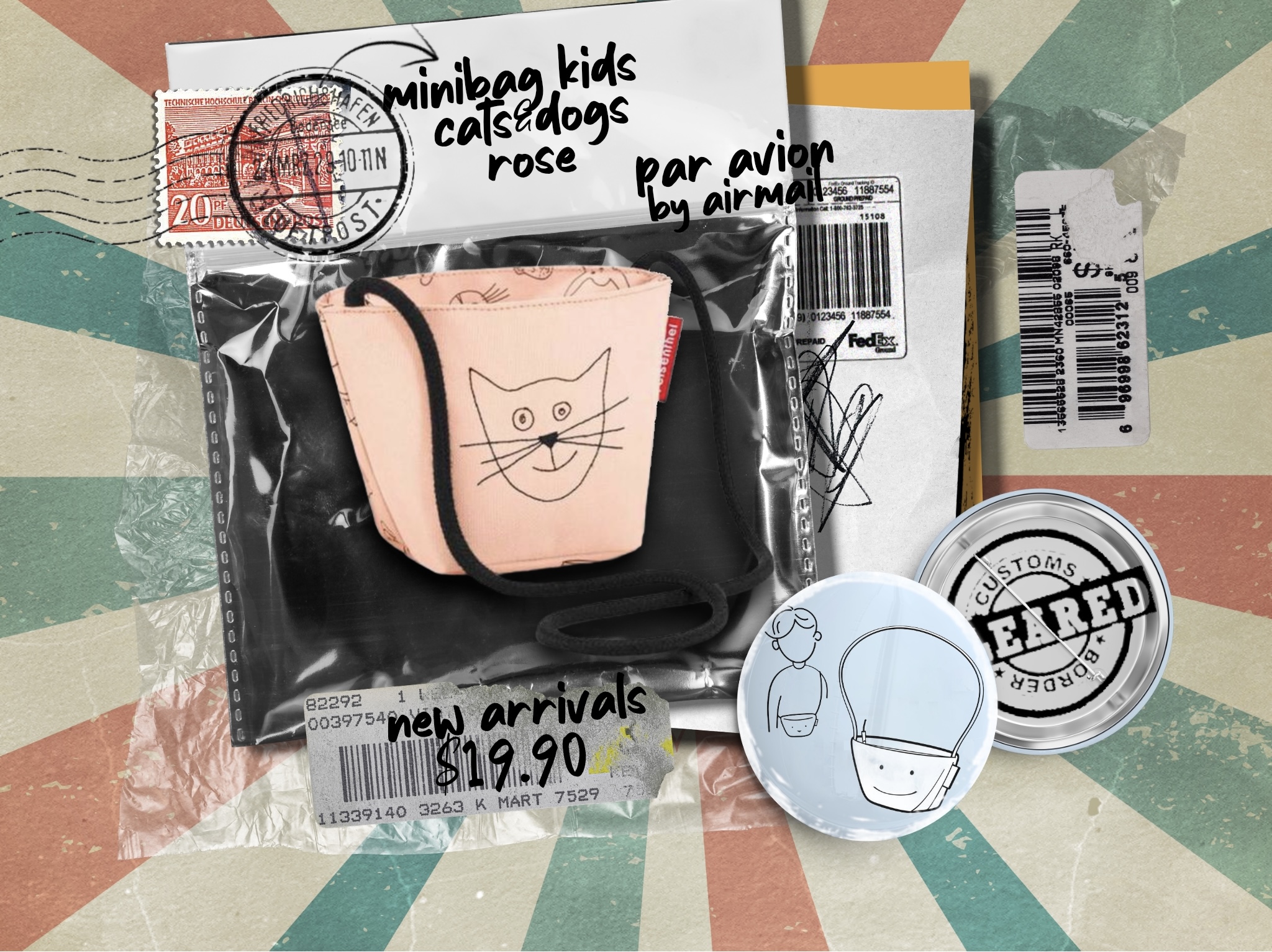 Heisenberg Reisenthel Singapore Coolerbag XS Minibag Kids Cats and Dogs Rose