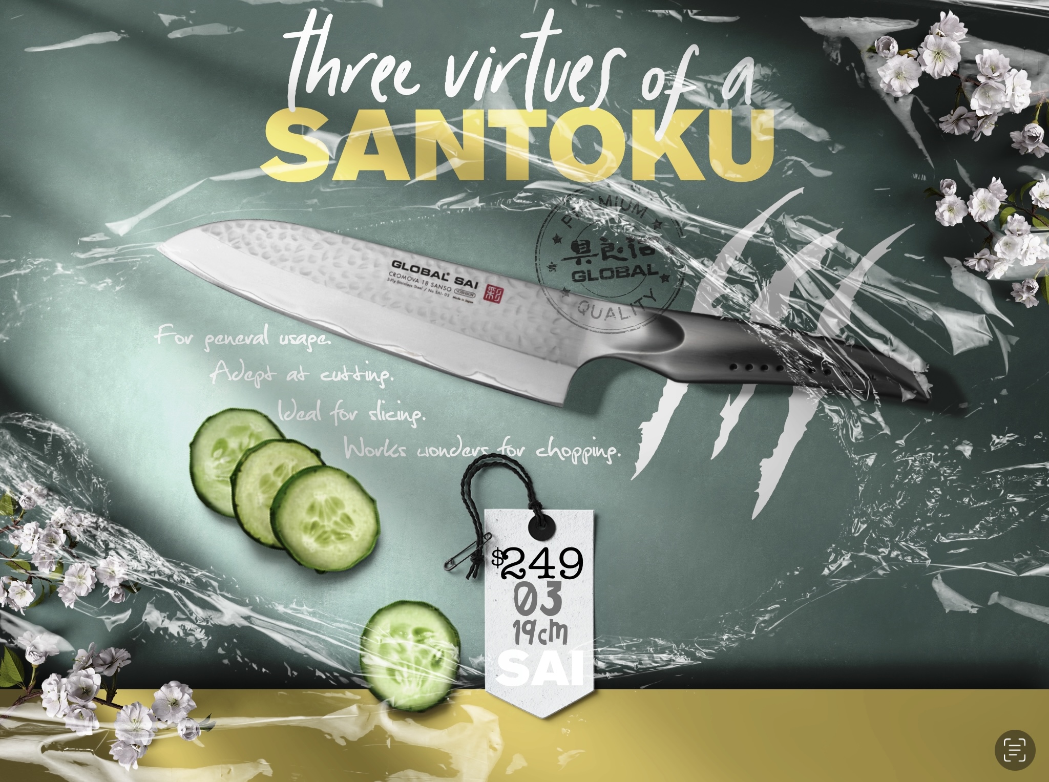 Break of Dawn Global Knives Singapore SAI-03 Santoku Knife