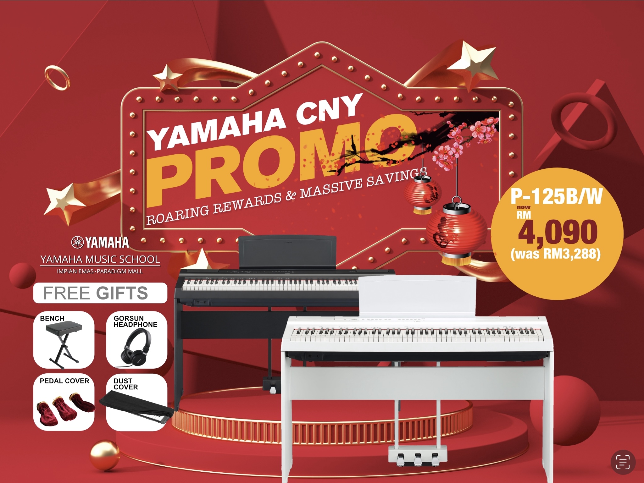 Roaring Rewards Yamaha Music School Impian Emas Paradigm Mall JB CNY 2022 Promotion P-125 Black White