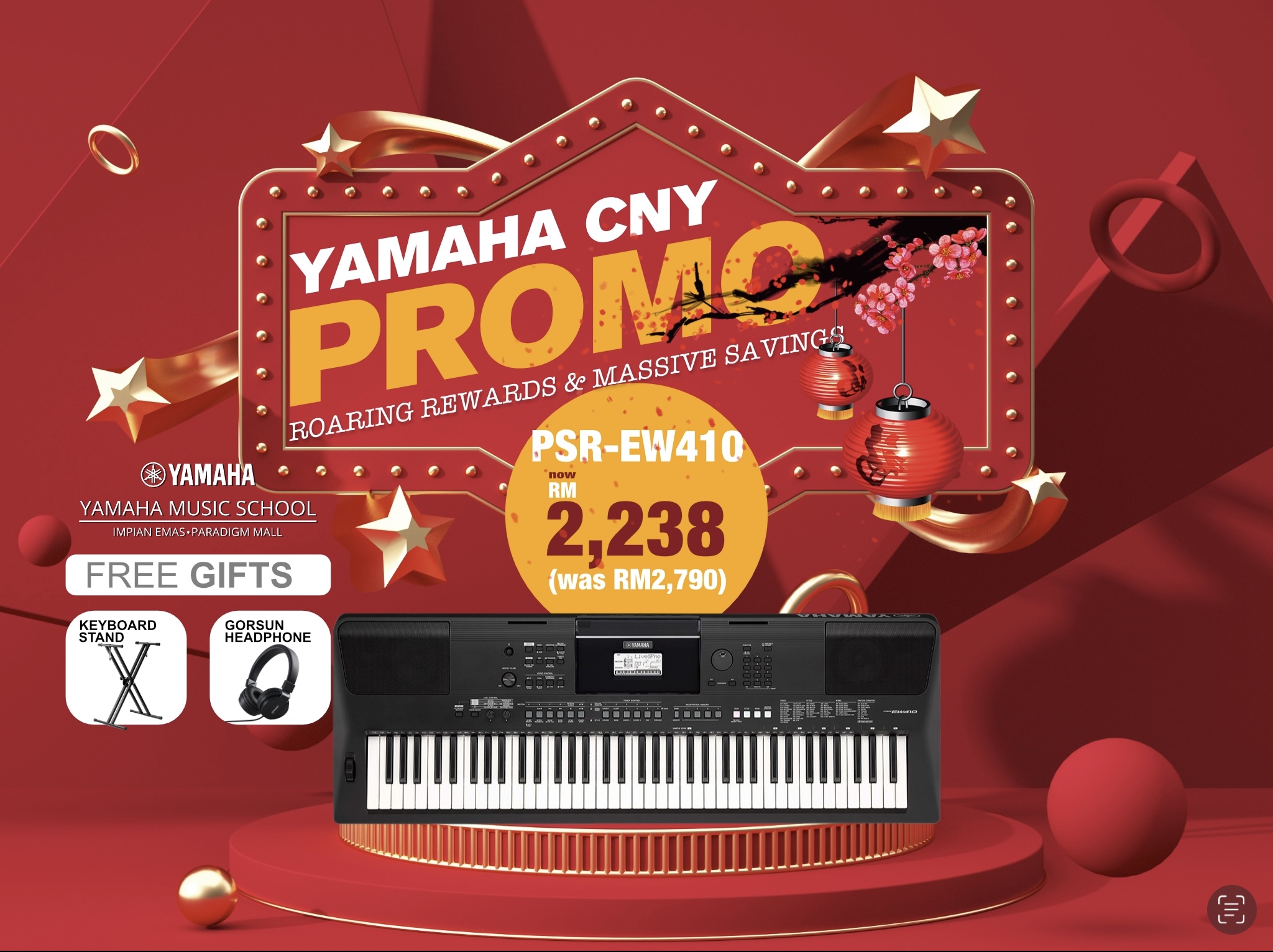 Roaring Rewards Yamaha Music School Impian Emas Paradigm Mall JB CNY 2022 Promotion PSR-EW410