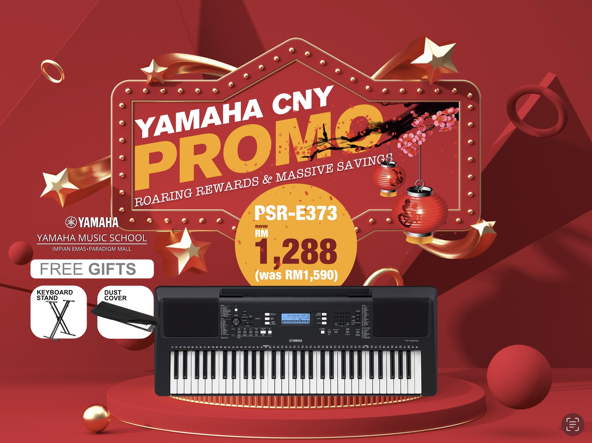 Roaring Rewards Yamaha Music School Impian Emas Paradigm Mall JB CNY 2022 Promotion PSR-E373