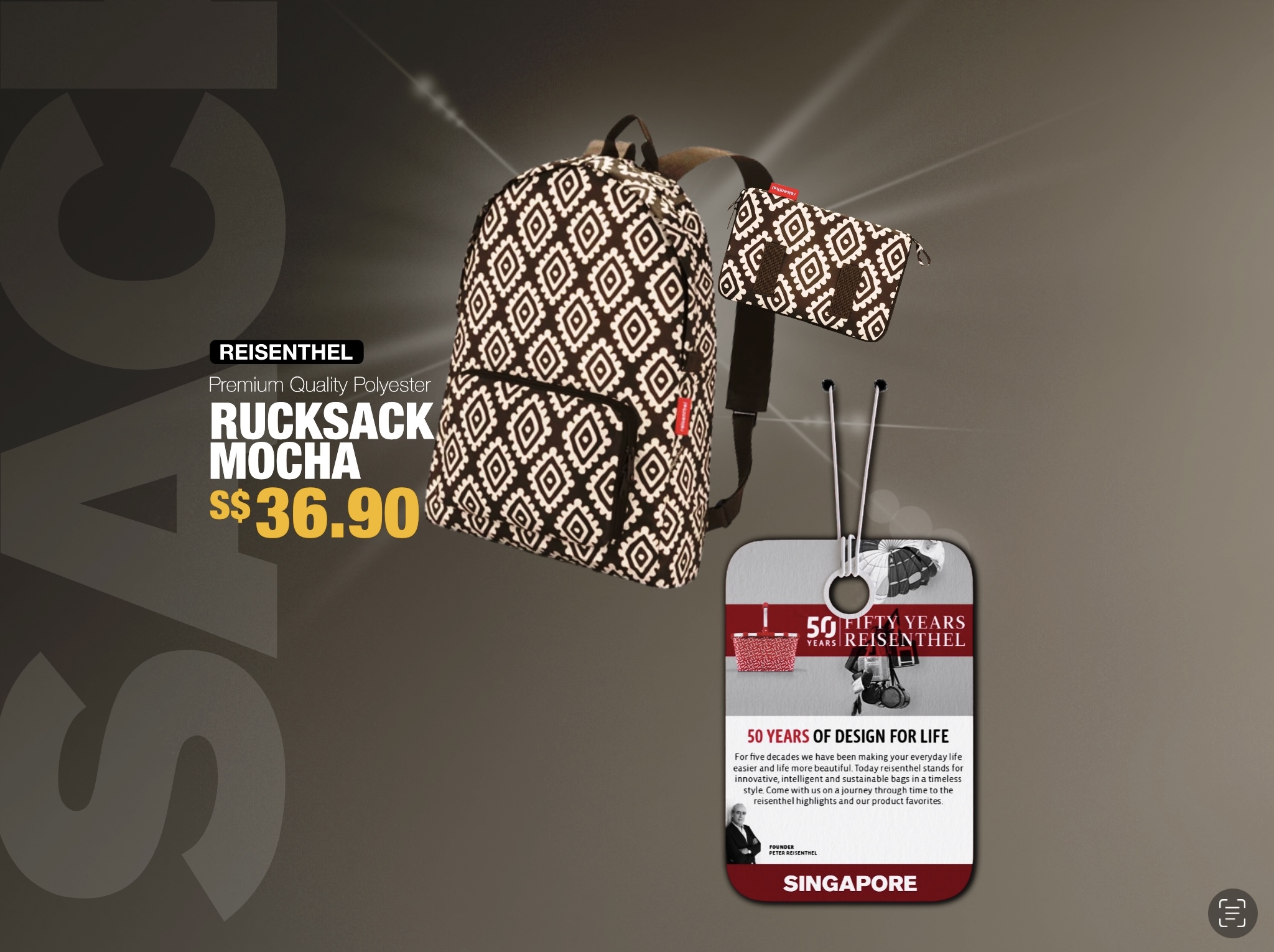 Design for Life Reisenthel Singapore Mini Maxi Rucksack Diamonds Mocha