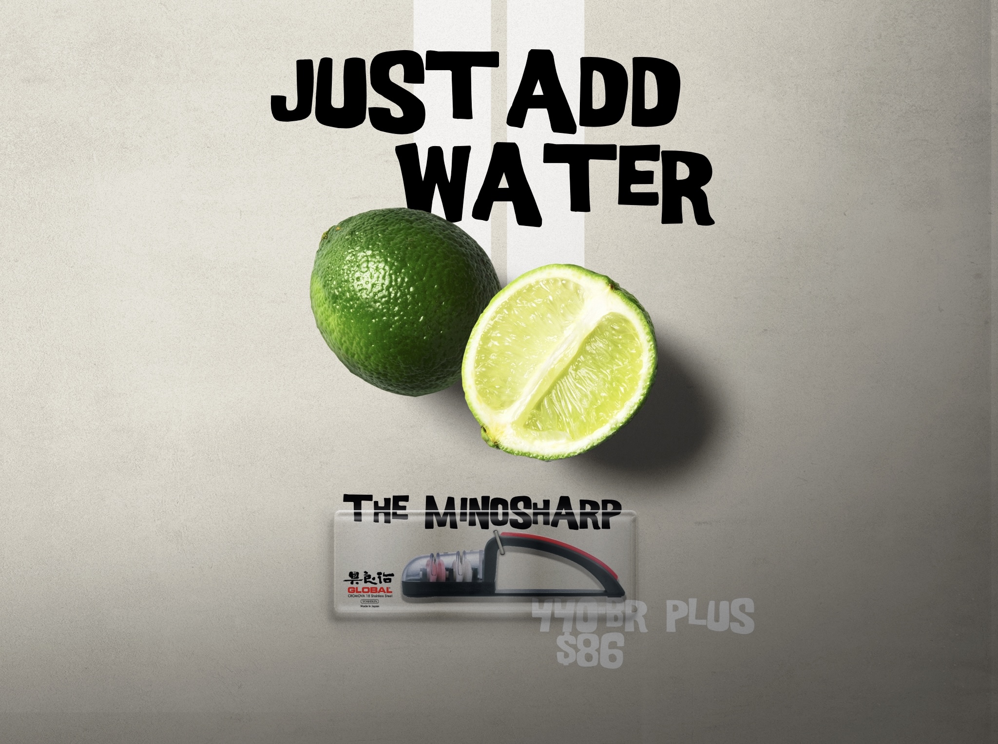 Pepper White Just Add Water Global Knives Singapore 440-BR Plus Minosharp Water Sharpener