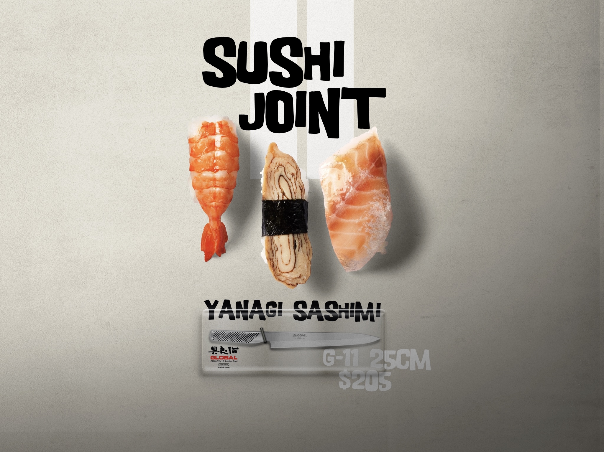 Pepper White Sushi Joint Global Knives Singapore G-11 Yanagi Sashimi Knife