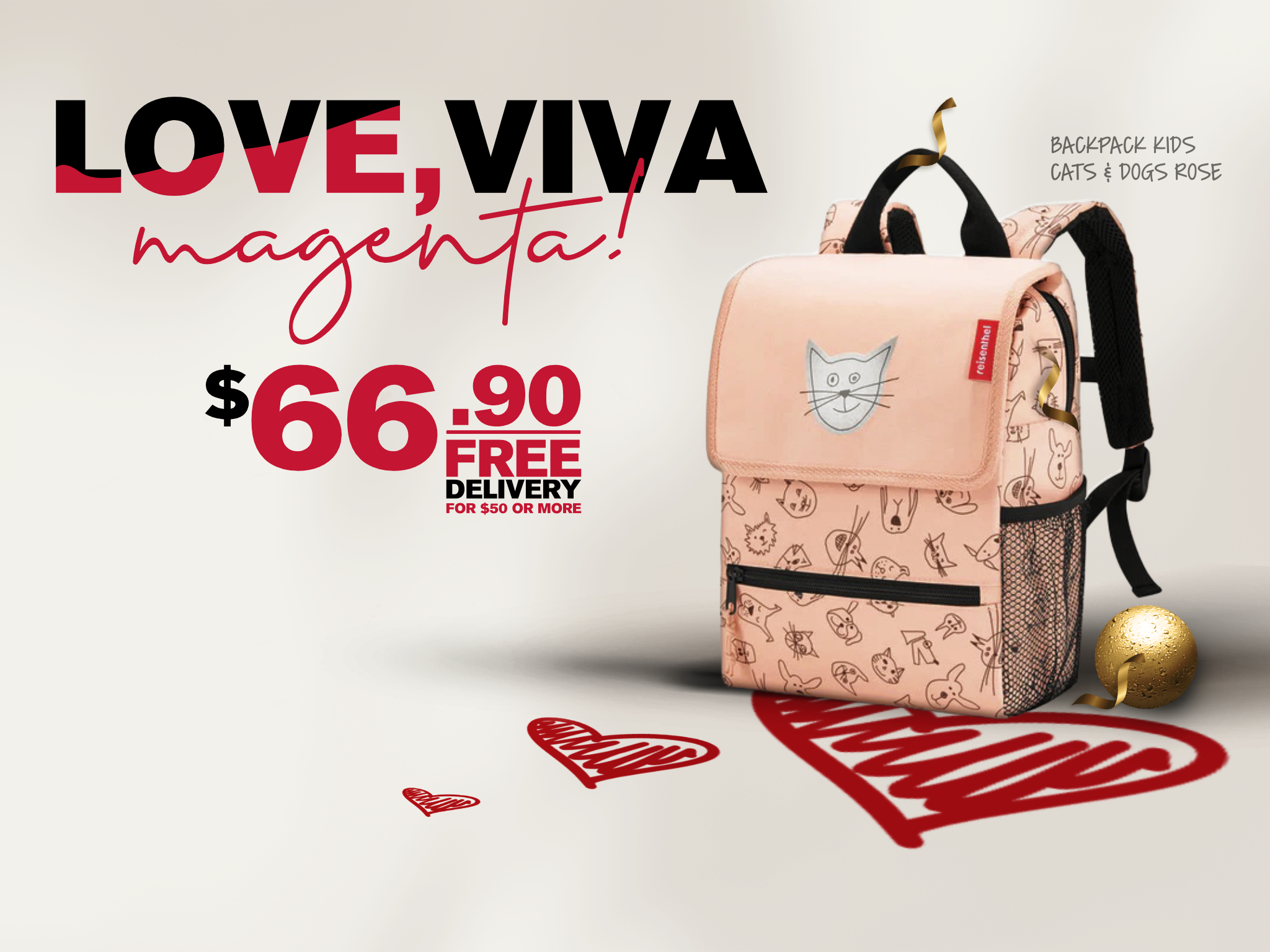 Viva Magenta Reisenthel Singapore BackPack Kids Cats & Dogs Rose