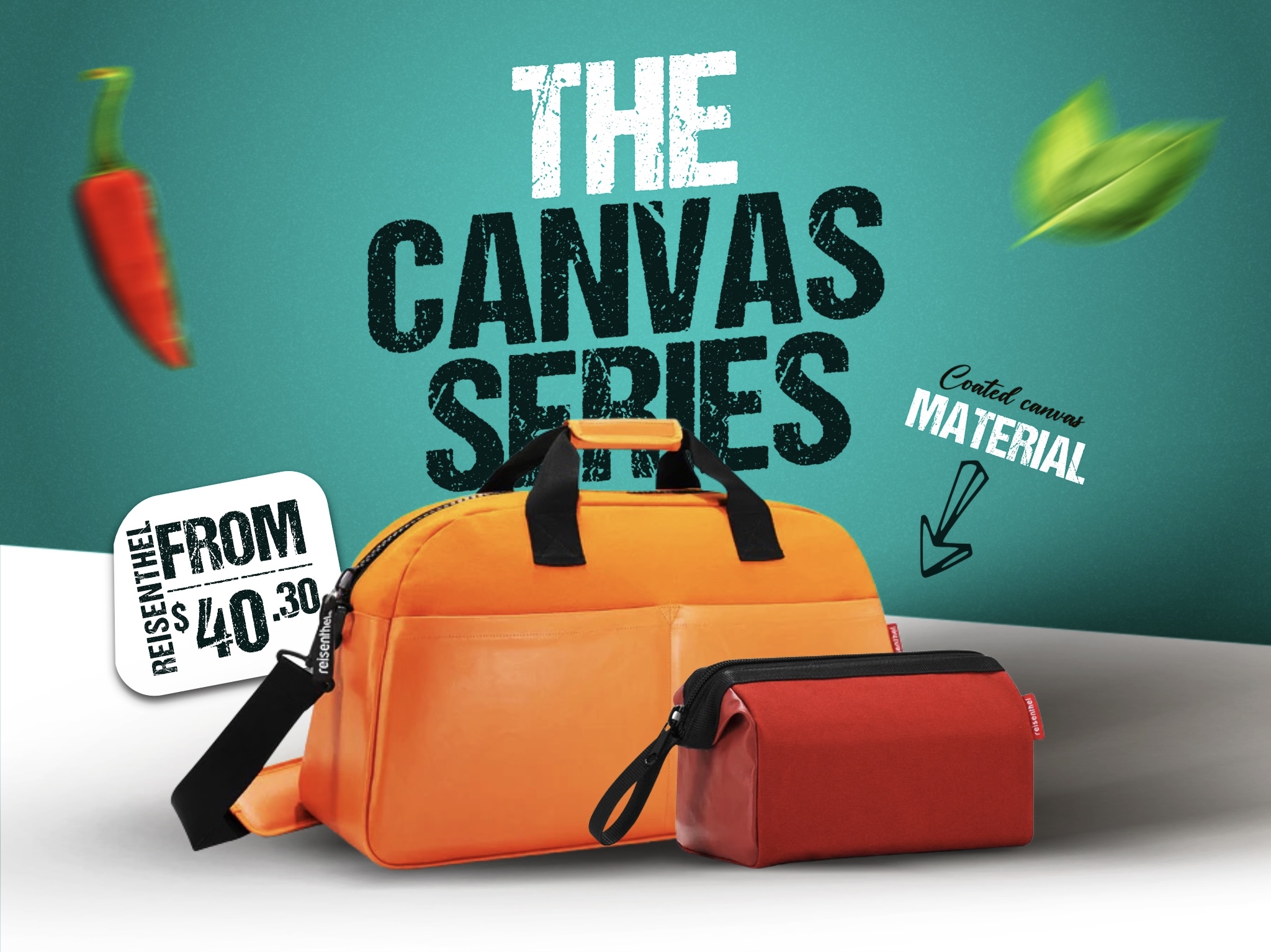 Detergent Reisenthel Singapore Canvas Overnighter Orange and Travelcosmetic Russet