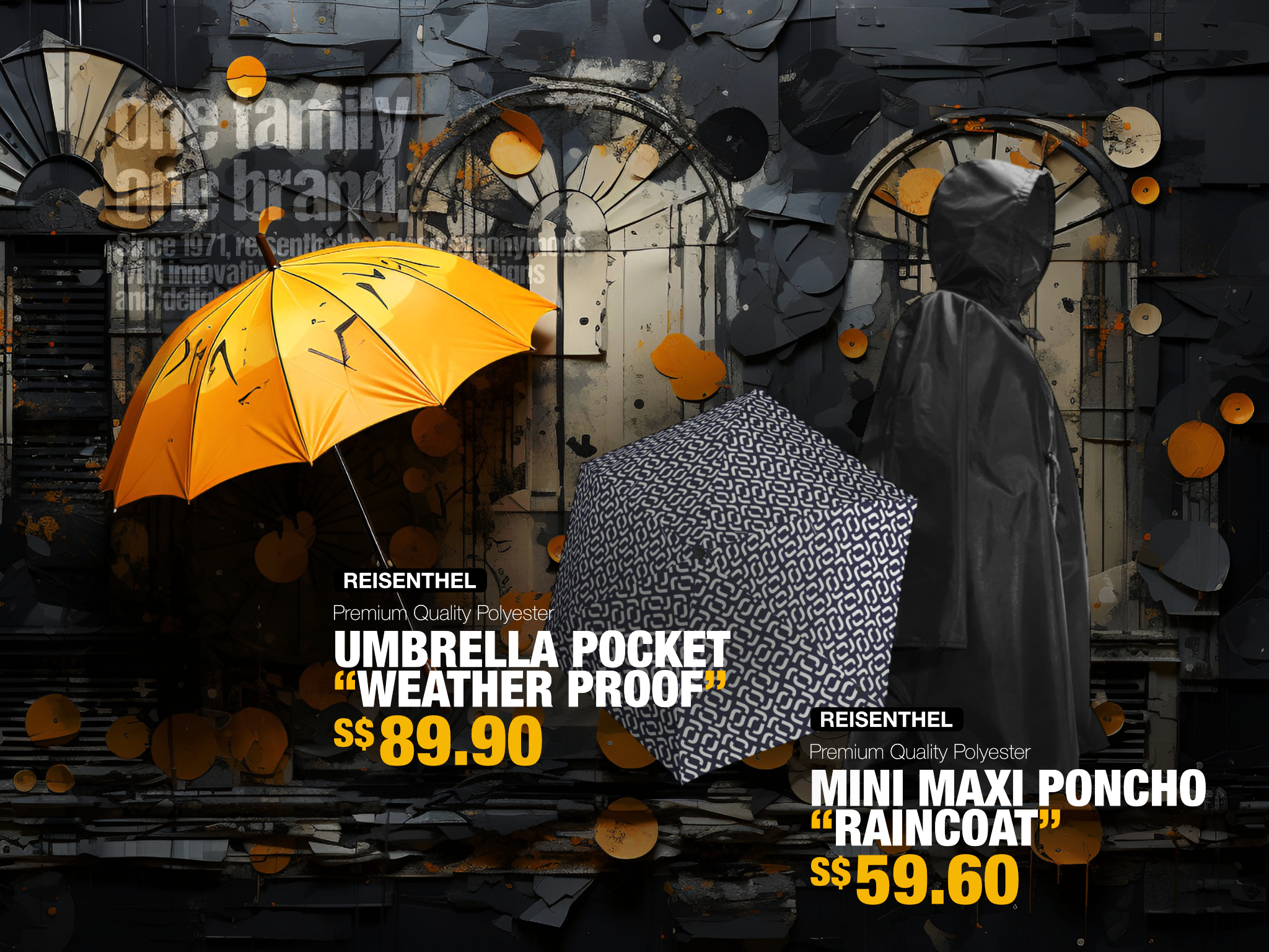 Poppy Seed Reisenthel Singapore Mini Maxi Poncho Raincoat and Umbrella Pocket Weather Proof
