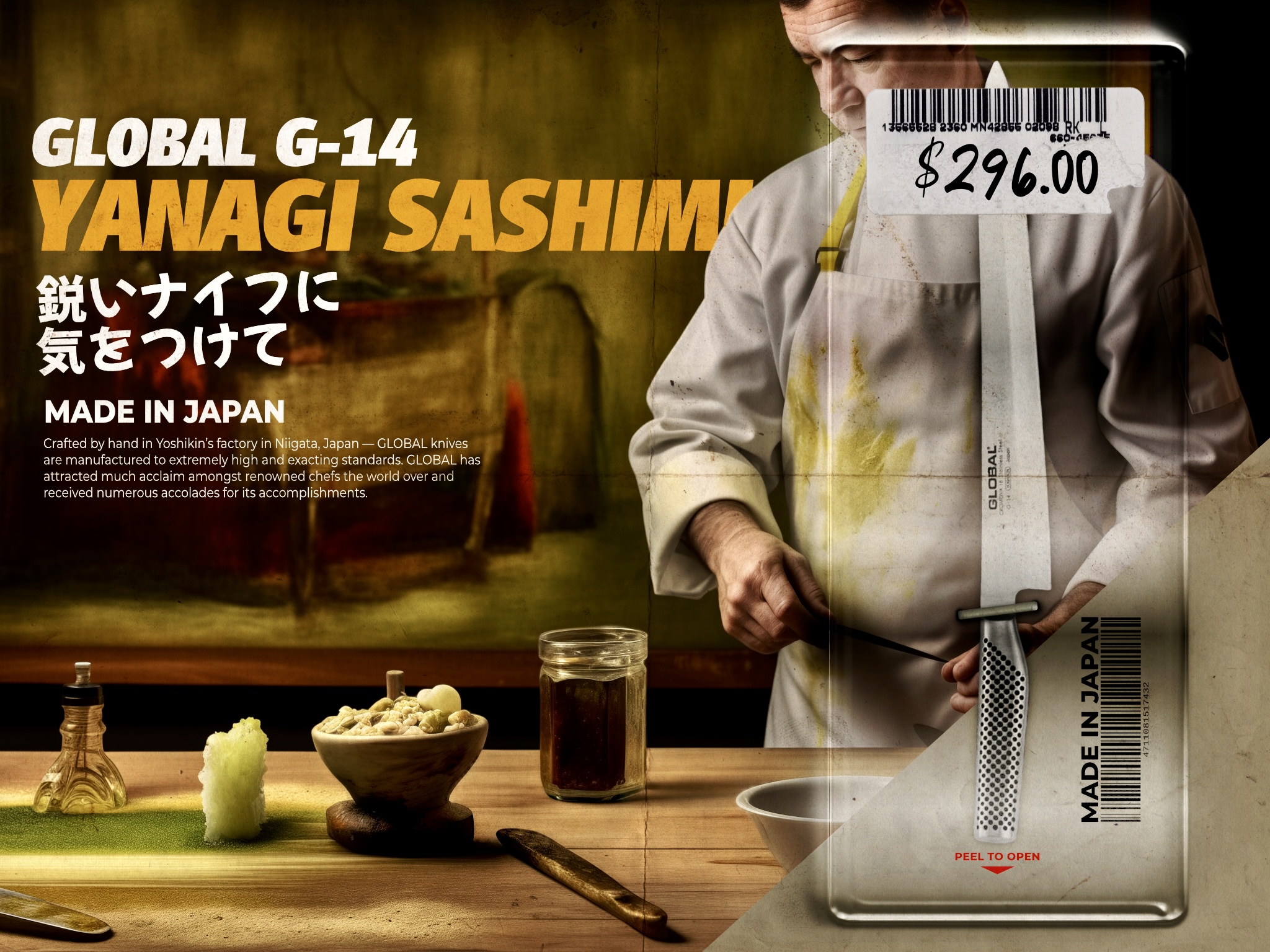 Blister Pack Global Knives Singapore G-14 Yanagi Sashimi Knife