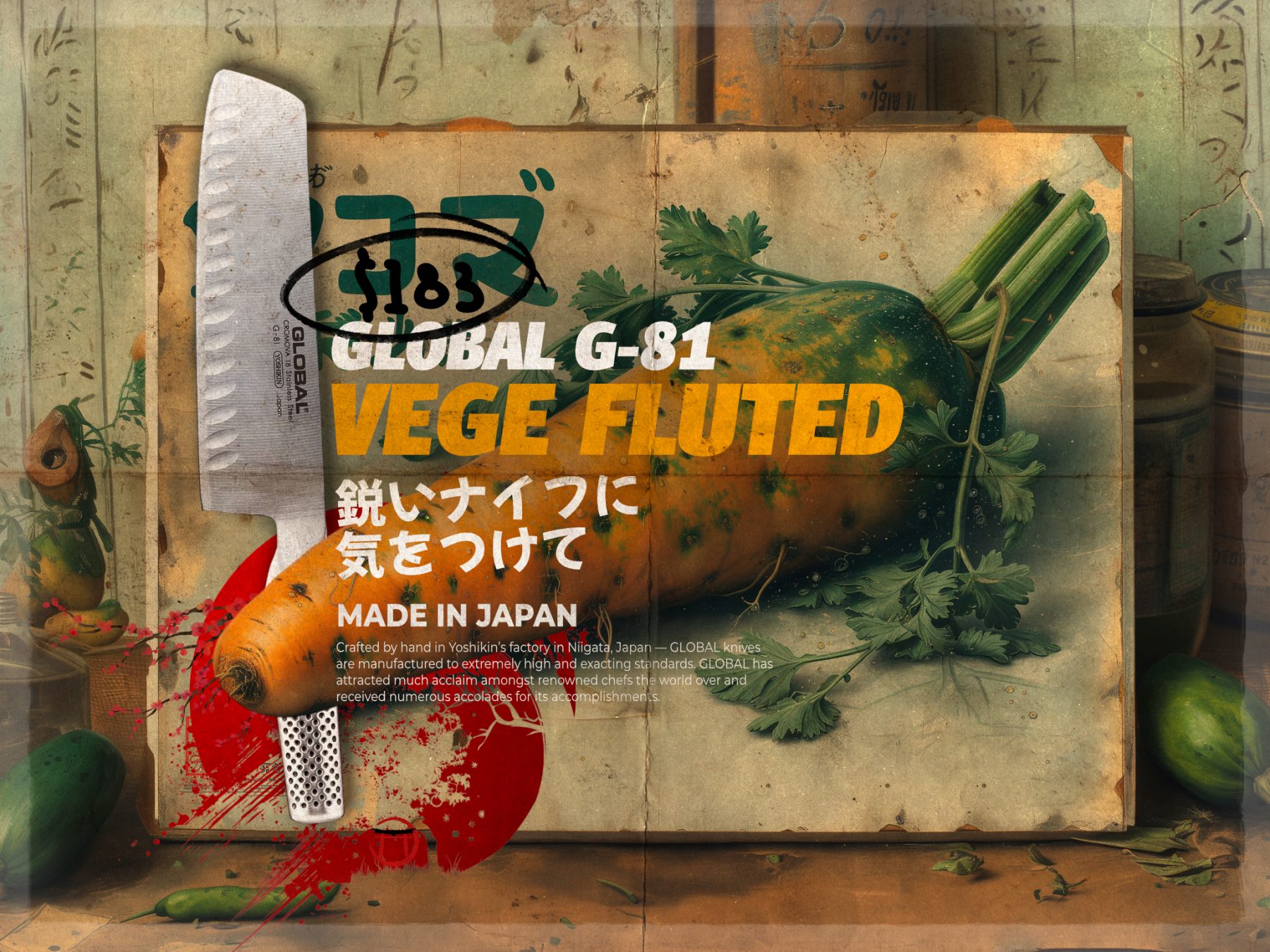 Kyoto Bound Global Knives Singapore G-81 Vegetable Fluted