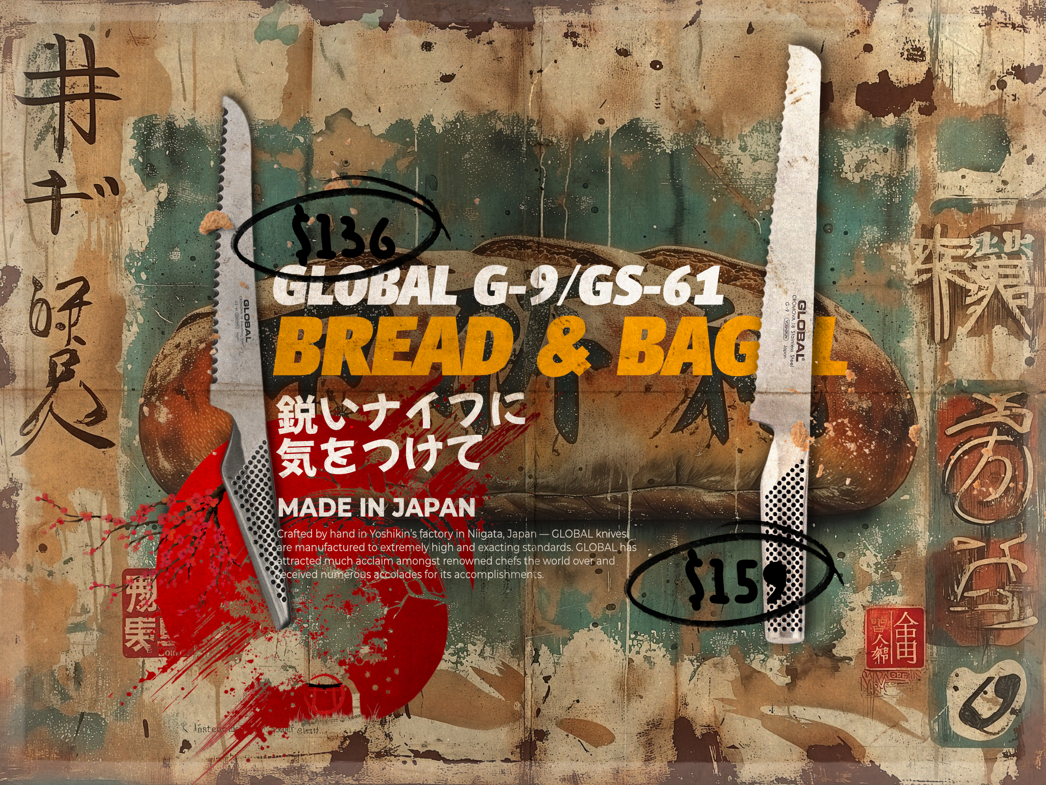 Kyoto Bound Global Knives Singapore G-9 GS-61 Bread Bagel Knife