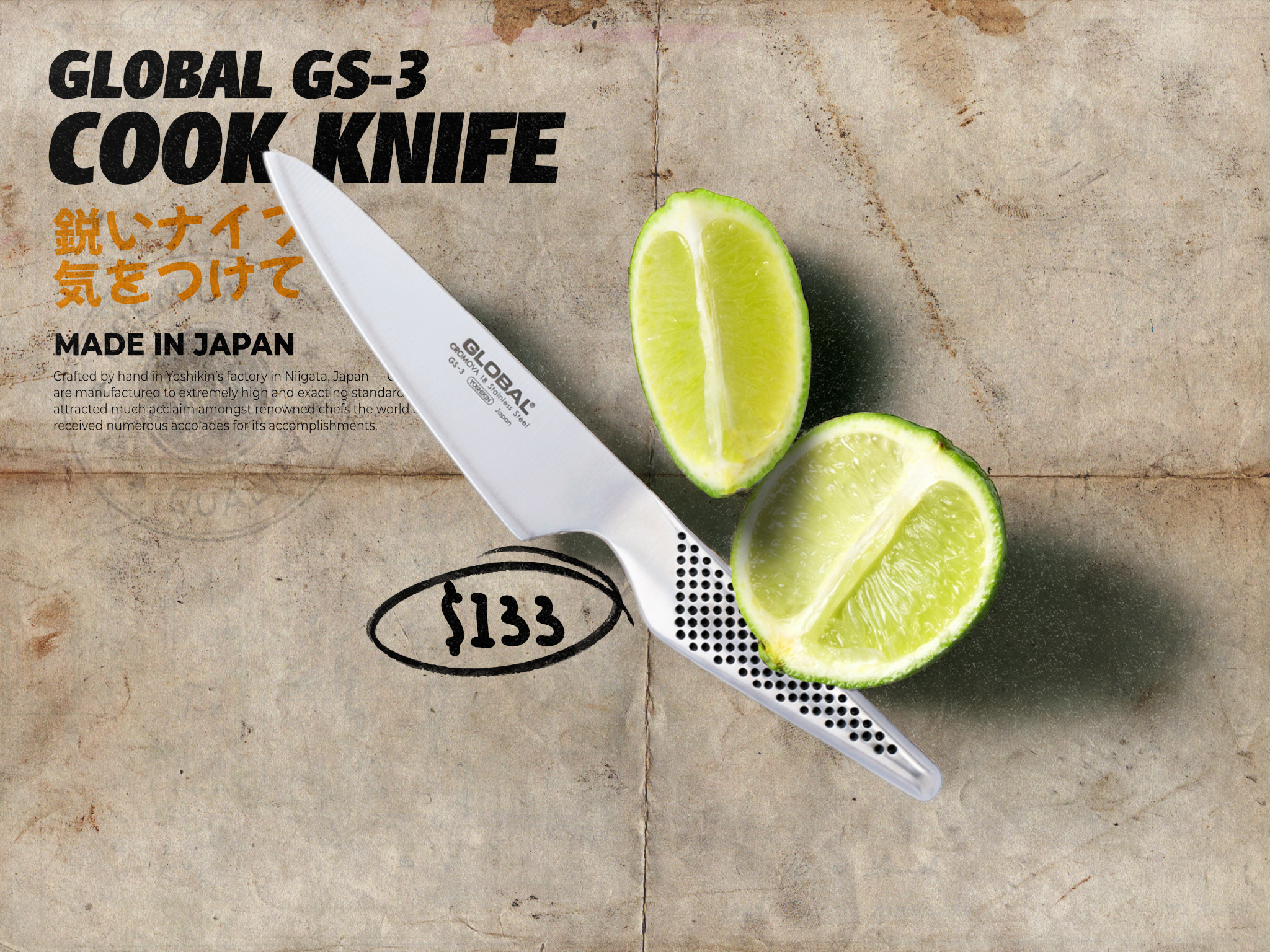 Simmer + Steep Global Knives Singapore GS-3 Cook Knife