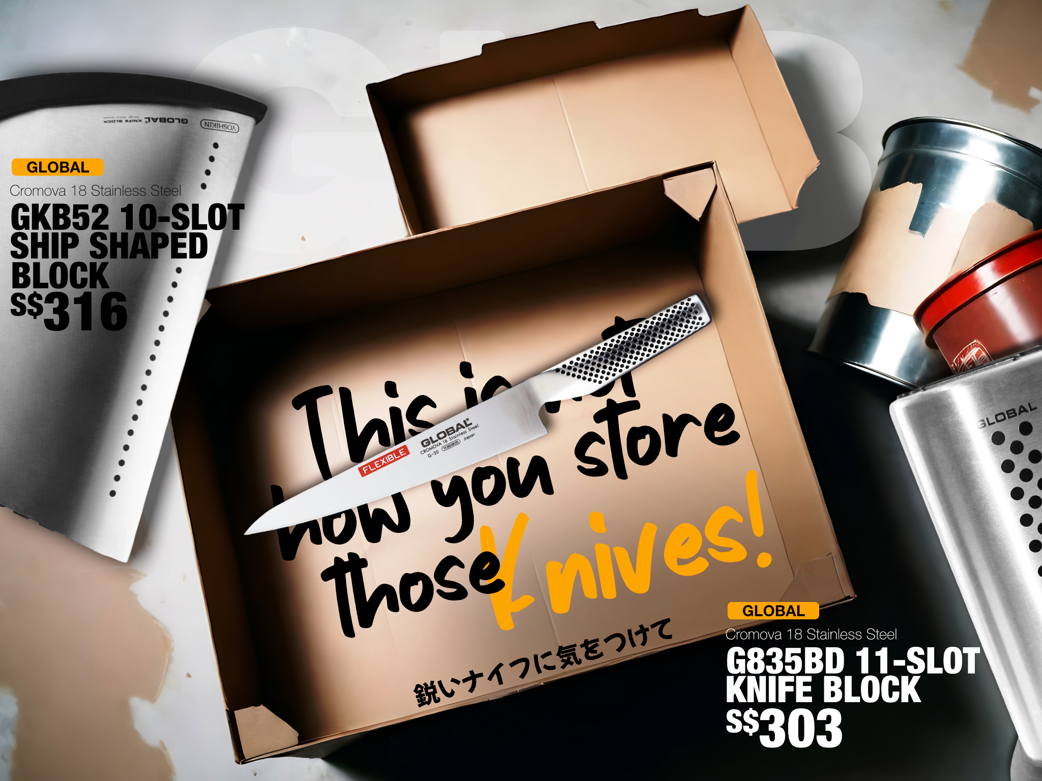 Tsunami Knife Global Knives Singapore Storage Box Knife Block