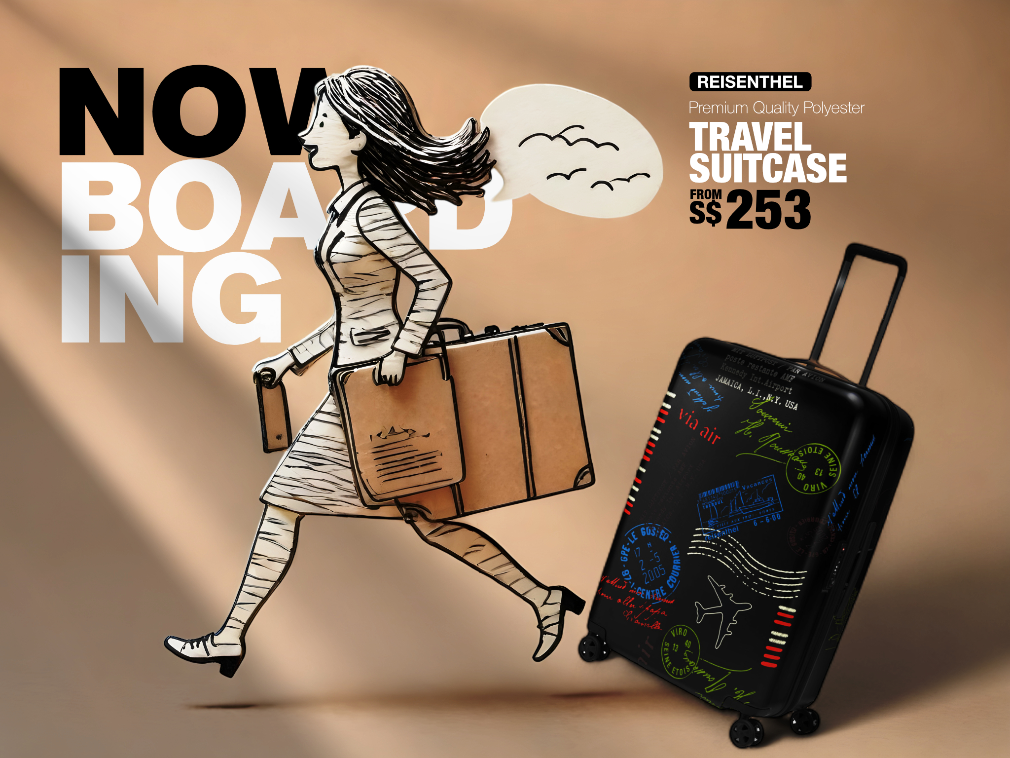 Origami Fold Reisenthel Singapore Now Boarding Travel Suitcase Special Edition Stamp
