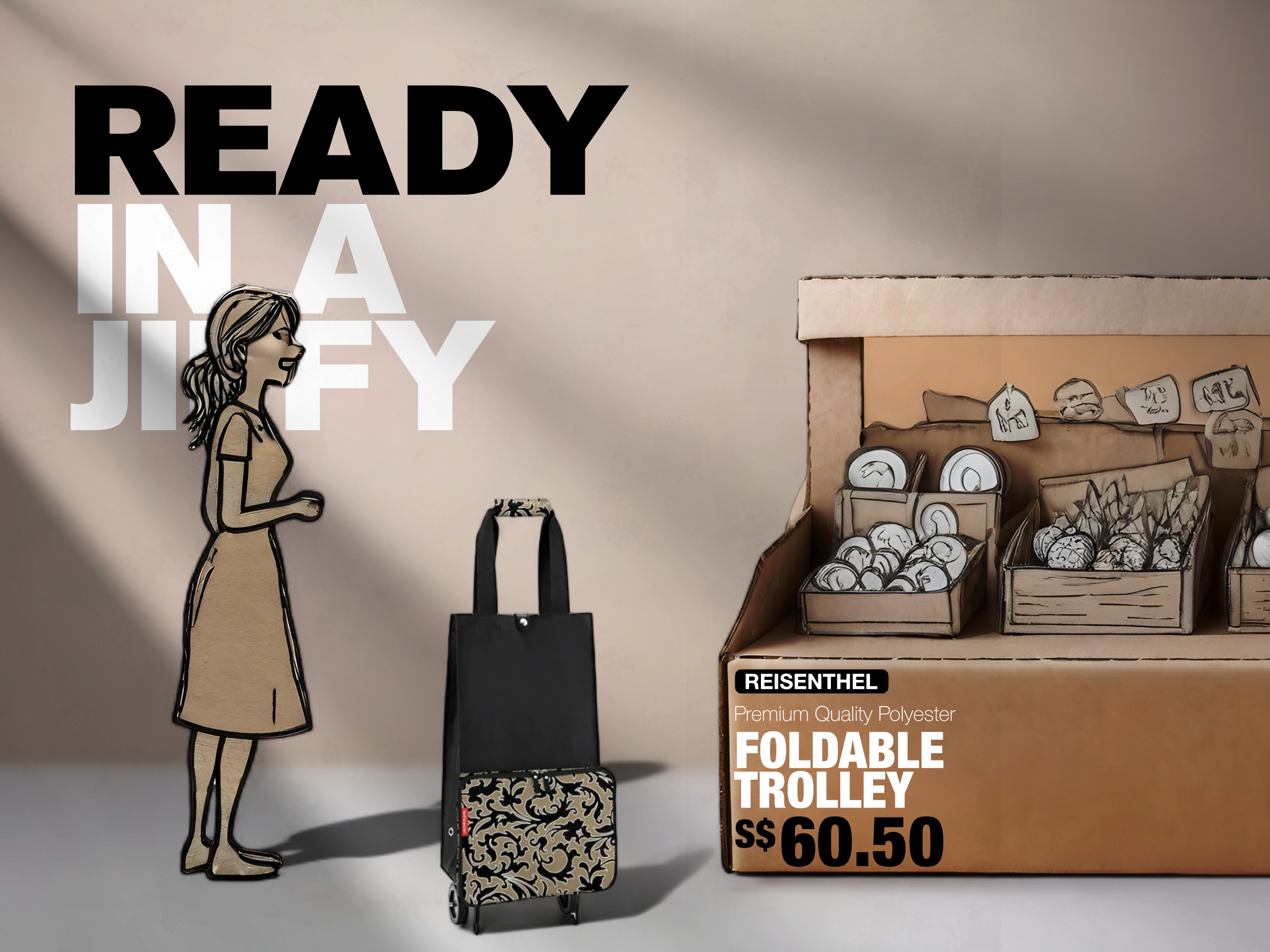 Origami Fold Reisenthel Singapore Ready in a Jiffy Foldable Trolley