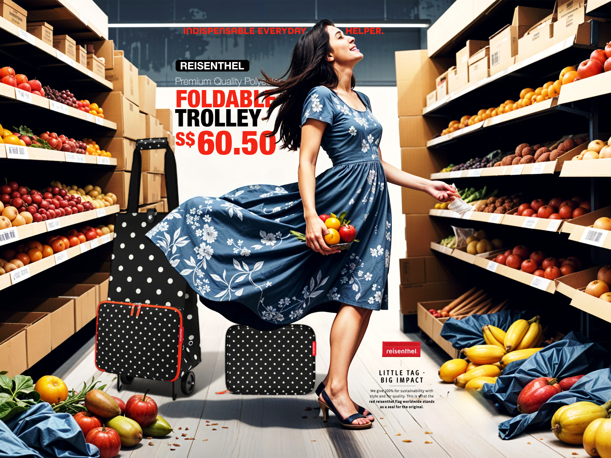 Furu Hara Reisenthel Singapore Foldable Trolley Mixed Dots