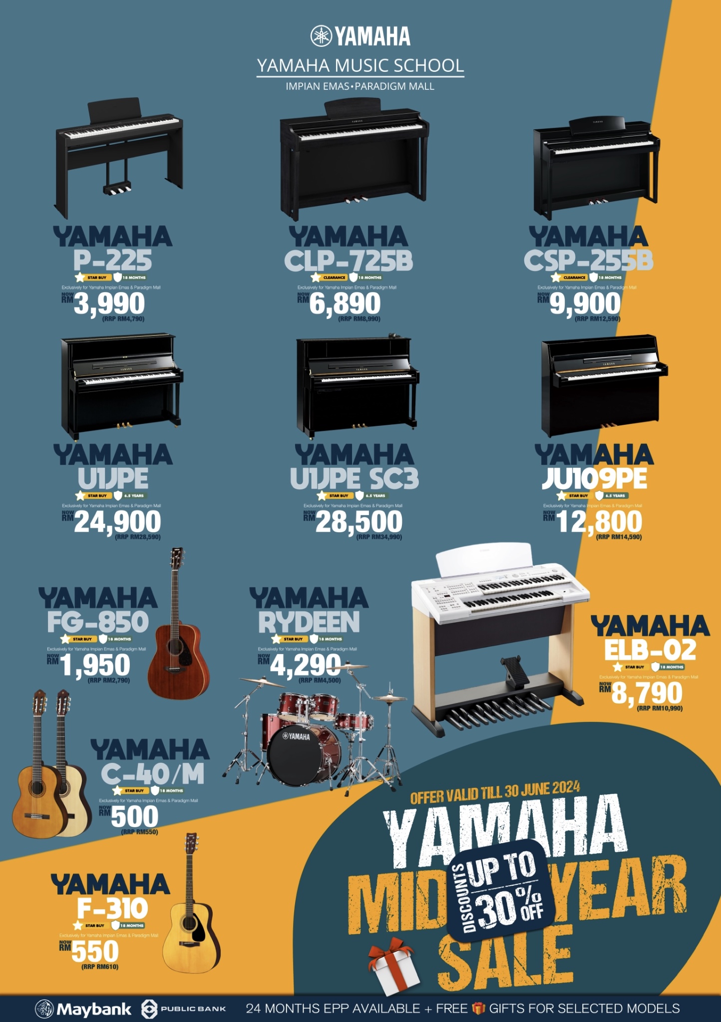 Kira Kobai Yamaha Impian Emas Music Centre Johor Malaysia June 2024 Mid Year Sale Promotion Poster
