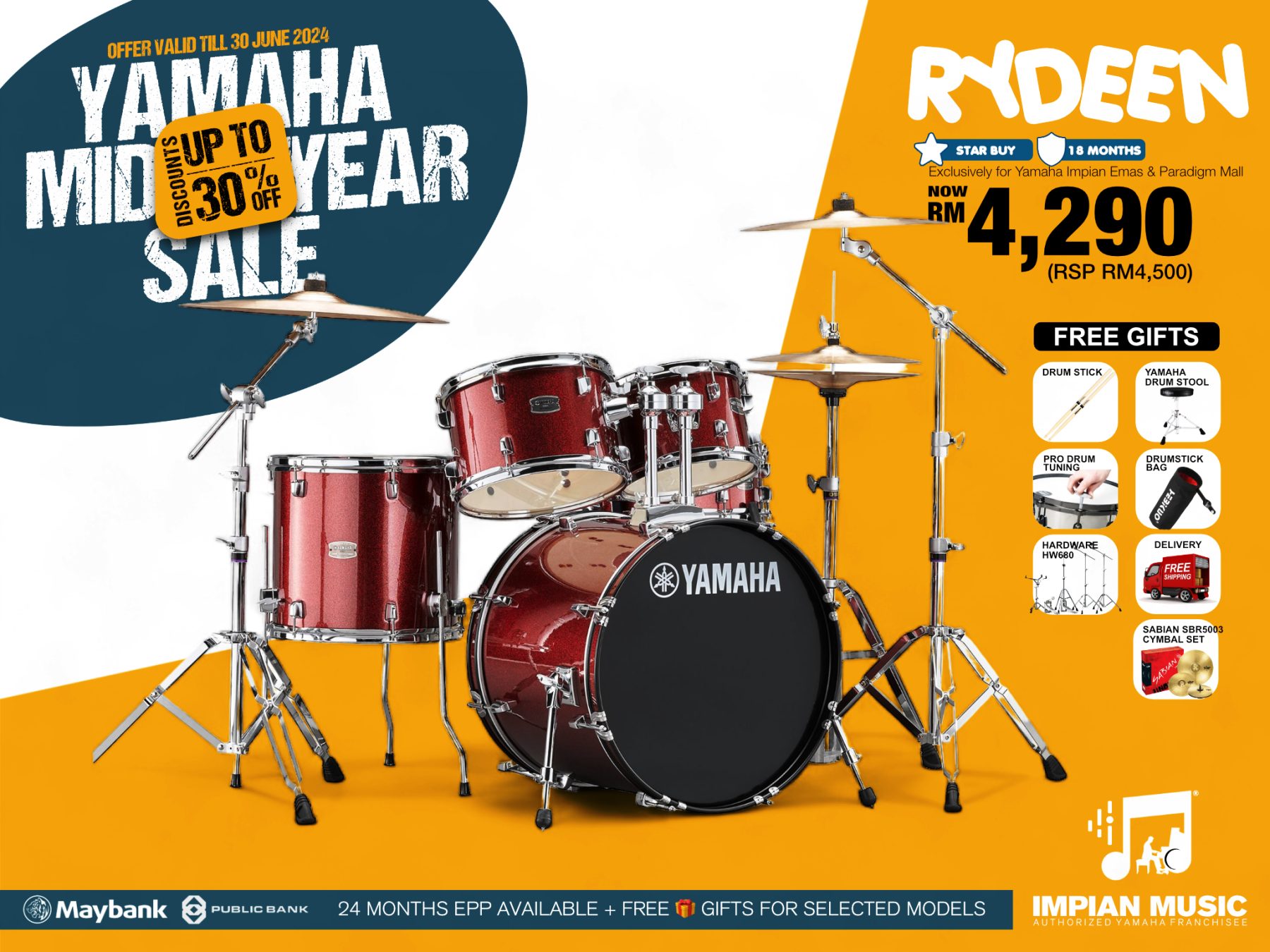 Kira Kobai Yamaha Impian Emas Music Centre Johor Malaysia June 2024 Mid Year Sale Promotion RYDEEN Drum