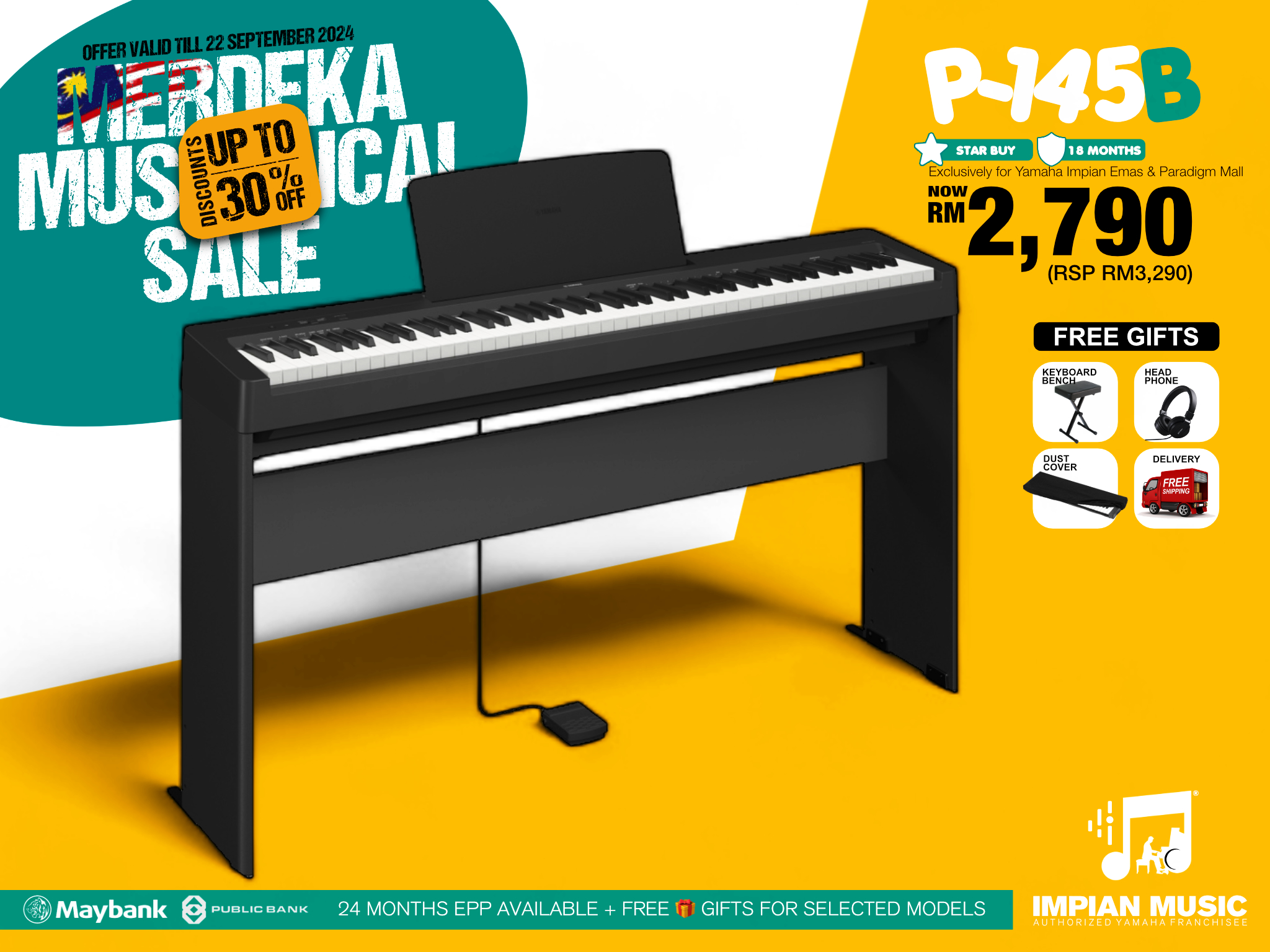 Merdeka Musical Sale Yamaha Impian Emas Music Centre Johor Malaysia Sept 2024 Sale Promotion P-145B