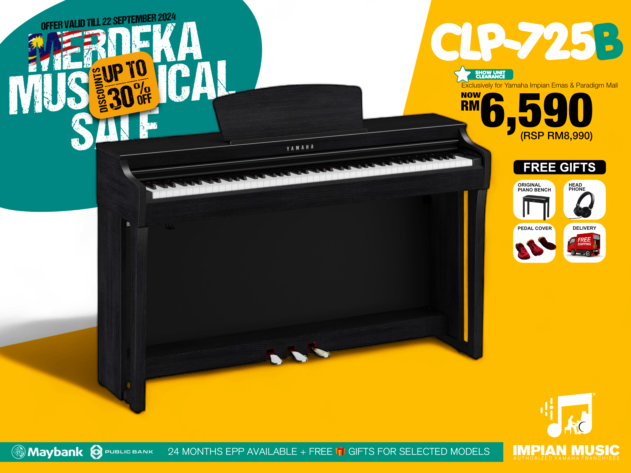 Merdeka Musical Sale Yamaha Impian Emas Music Centre Johor Malaysia Sept 2024 Sale Promotion CLP-725B