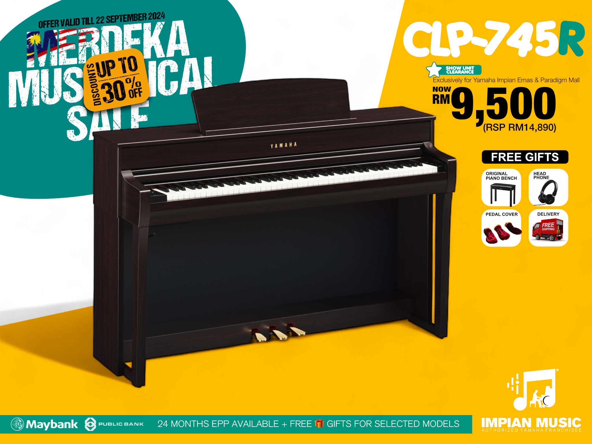 Merdeka Musical Sale Yamaha Impian Emas Music Centre Johor Malaysia Sept 2024 Sale Promotion CLP-745R