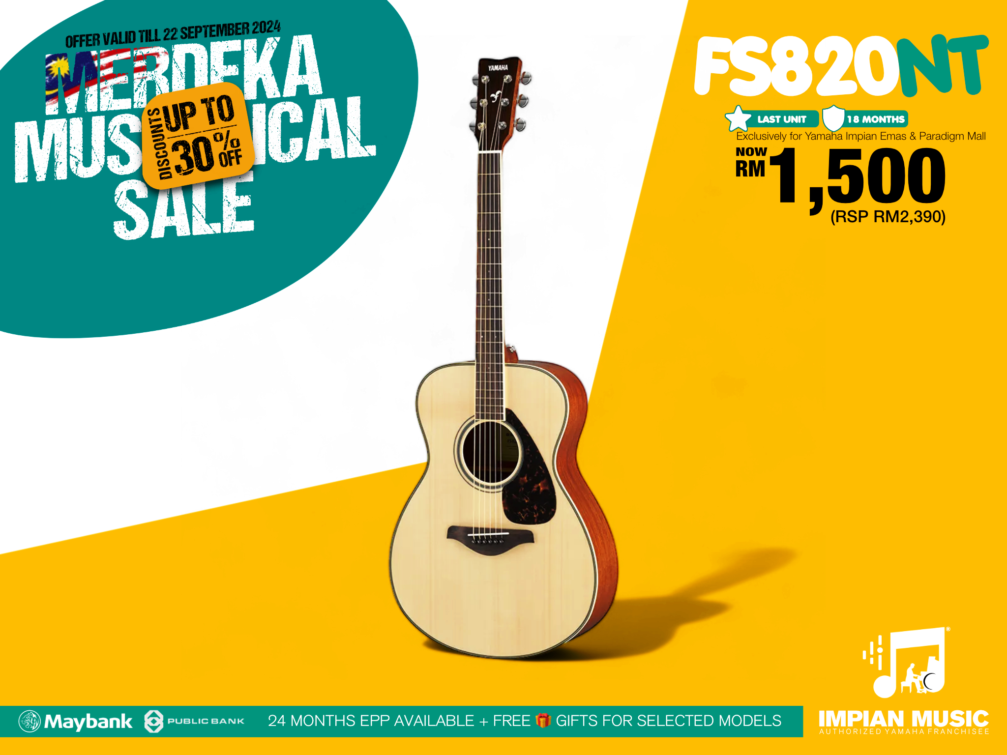 Merdeka Musical Sale Yamaha Impian Emas Music Centre Johor Malaysia Sept 2024 Sale Promotion FS820NT