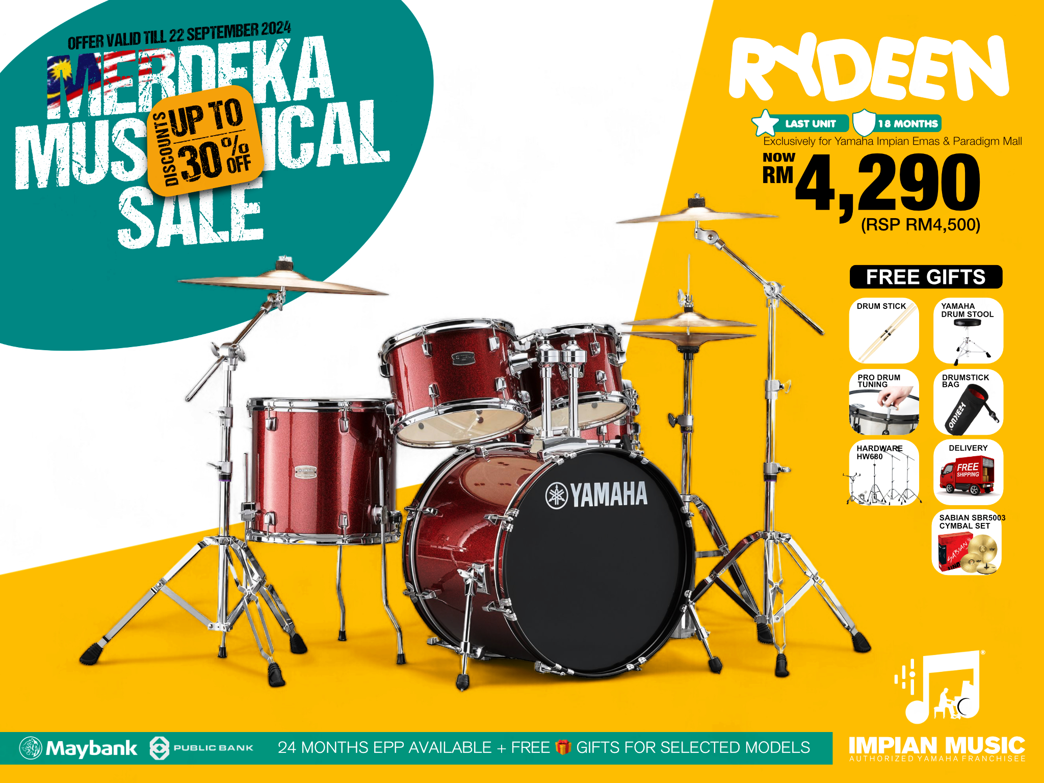 Merdeka Musical Sale Yamaha Impian Emas Music Centre Johor Malaysia Sept 2024 Sale Promotion Rydeen Drum