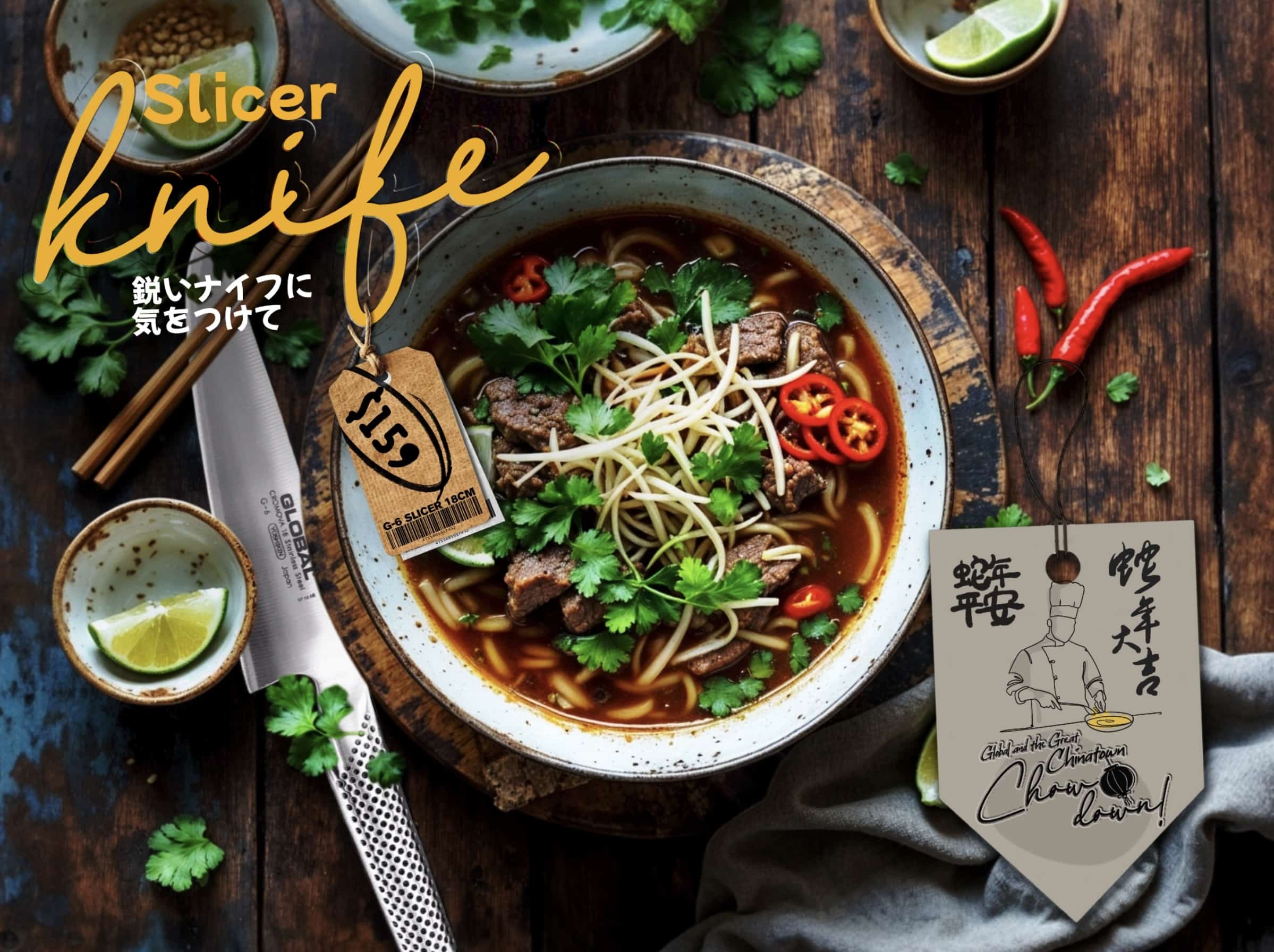 Chinatown Chowdown Global Knives Singapore Slicer Knife G-6 Lunar New Year 2025 Special