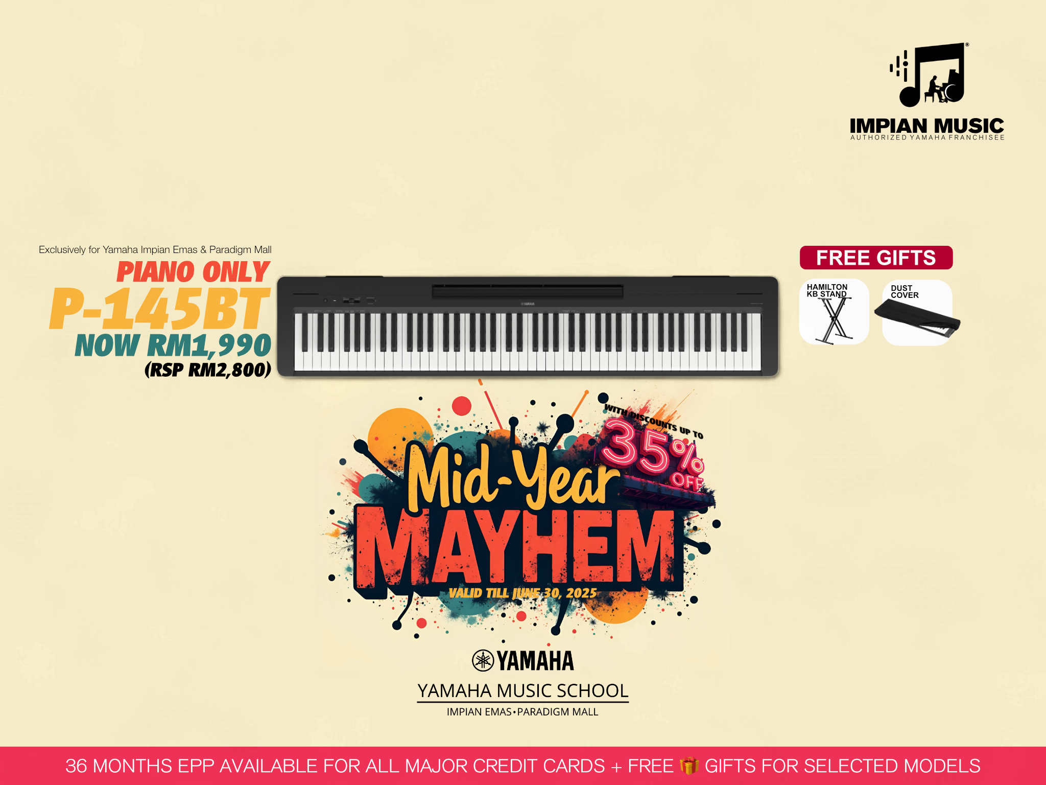 Mid-Year Mayhem Sale Yamaha Impian Emas Music Centre Johor Malaysia June 2025 Sale Promotion P-145BT Keyboard Only