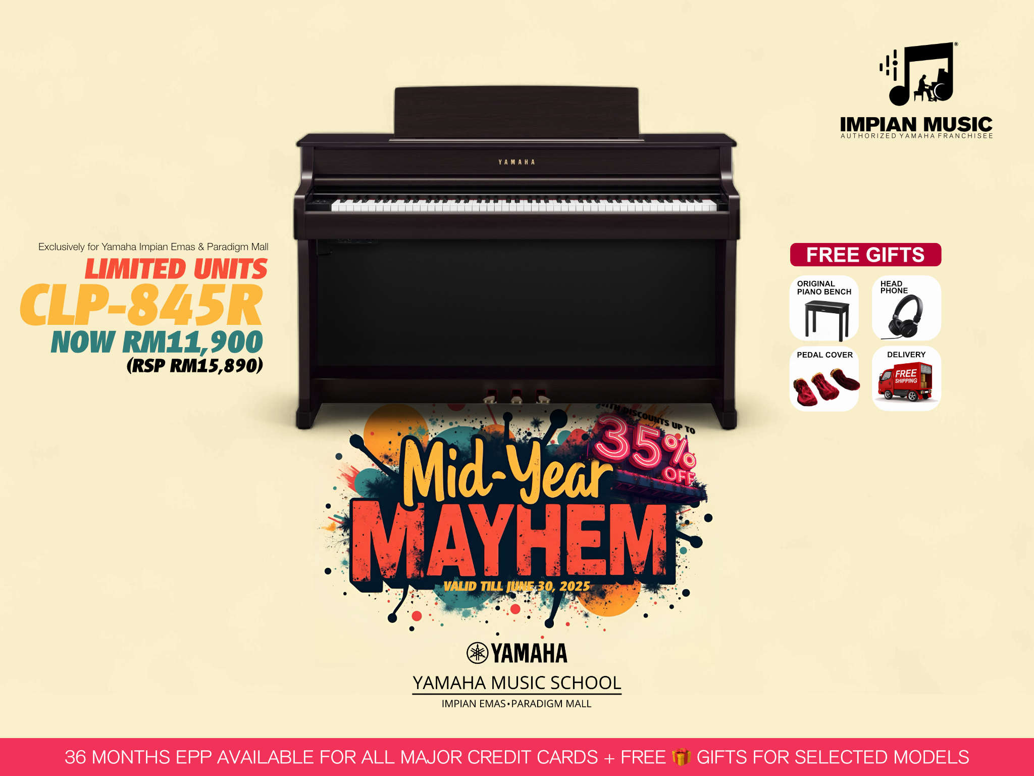 Mid-Year Mayhem Sale Yamaha Impian Emas Music Centre Johor Malaysia June 2025 Sale Promotion CLP-845R
