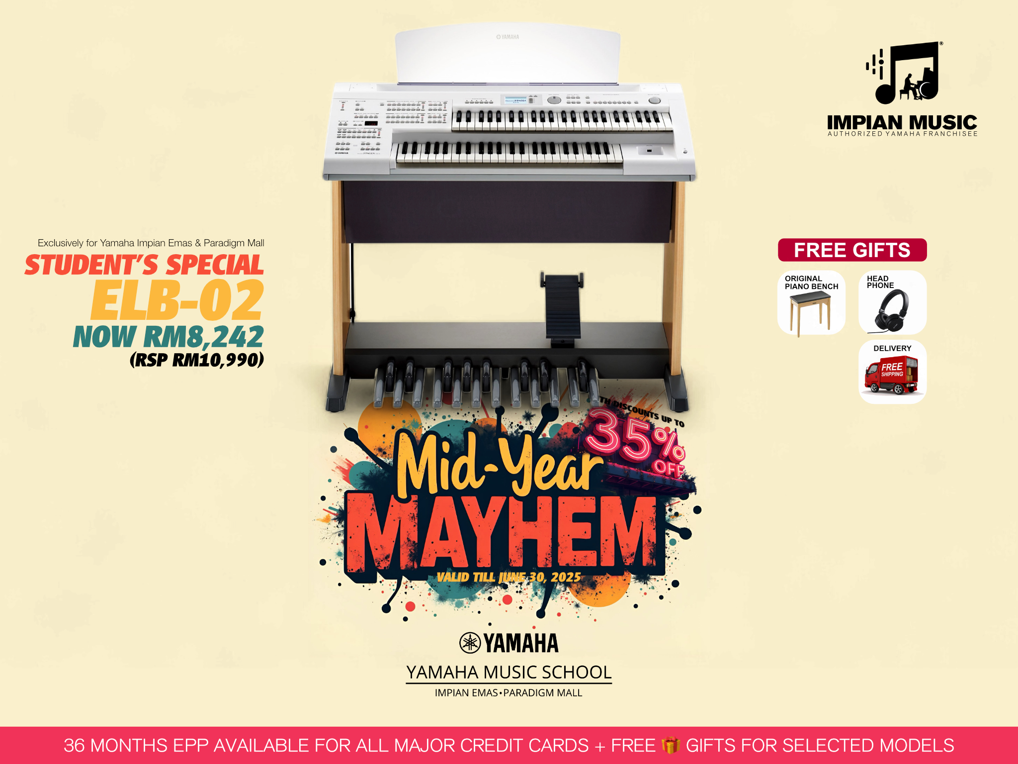Mid-Year Mayhem Sale Yamaha Impian Emas Music Centre Johor Malaysia June 2025 Sale Promotion ELB-02