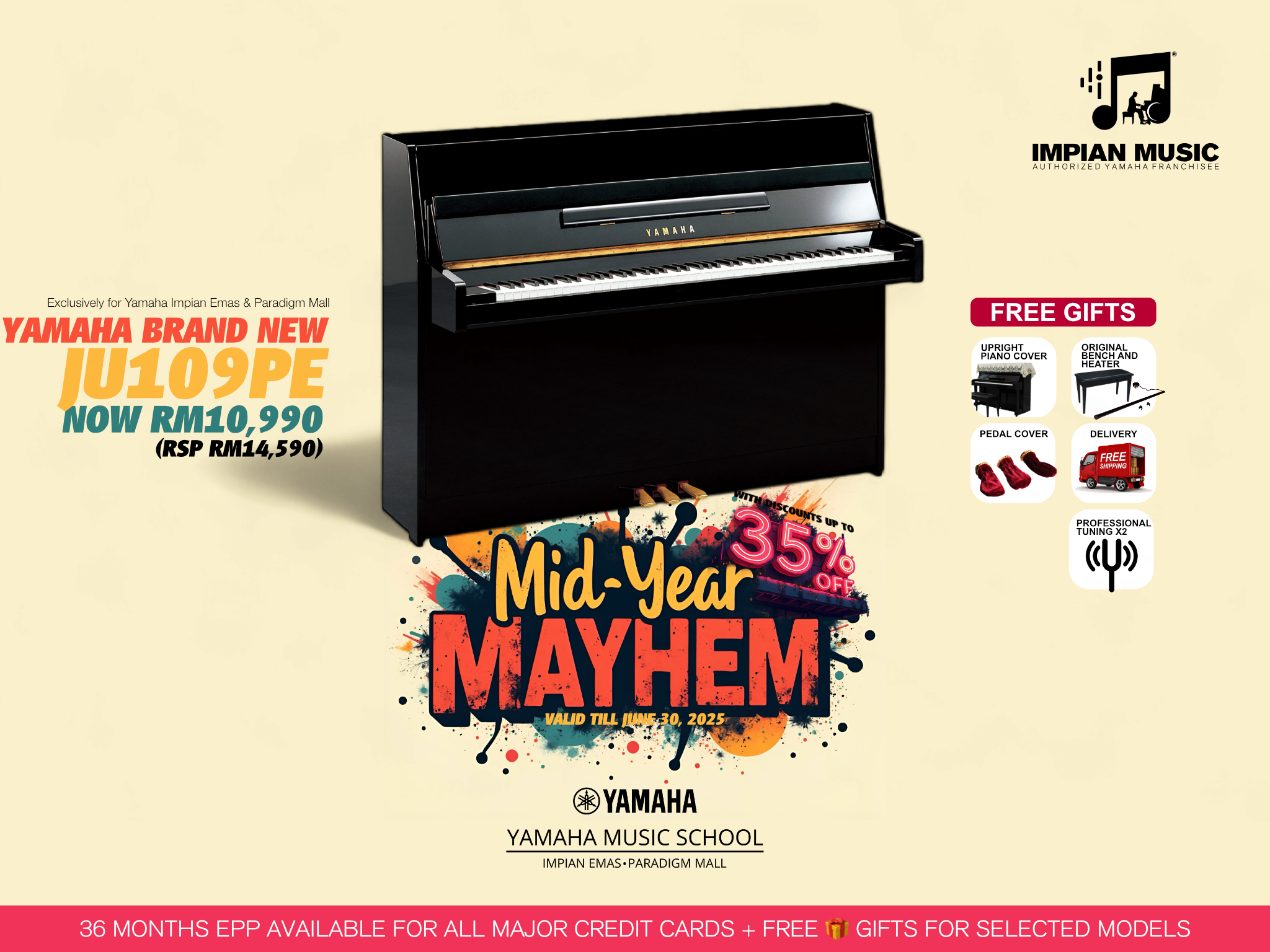 Mid-Year Mayhem Sale Yamaha Impian Emas Music Centre Johor Malaysia June 2025 Sale Promotion JU109PE