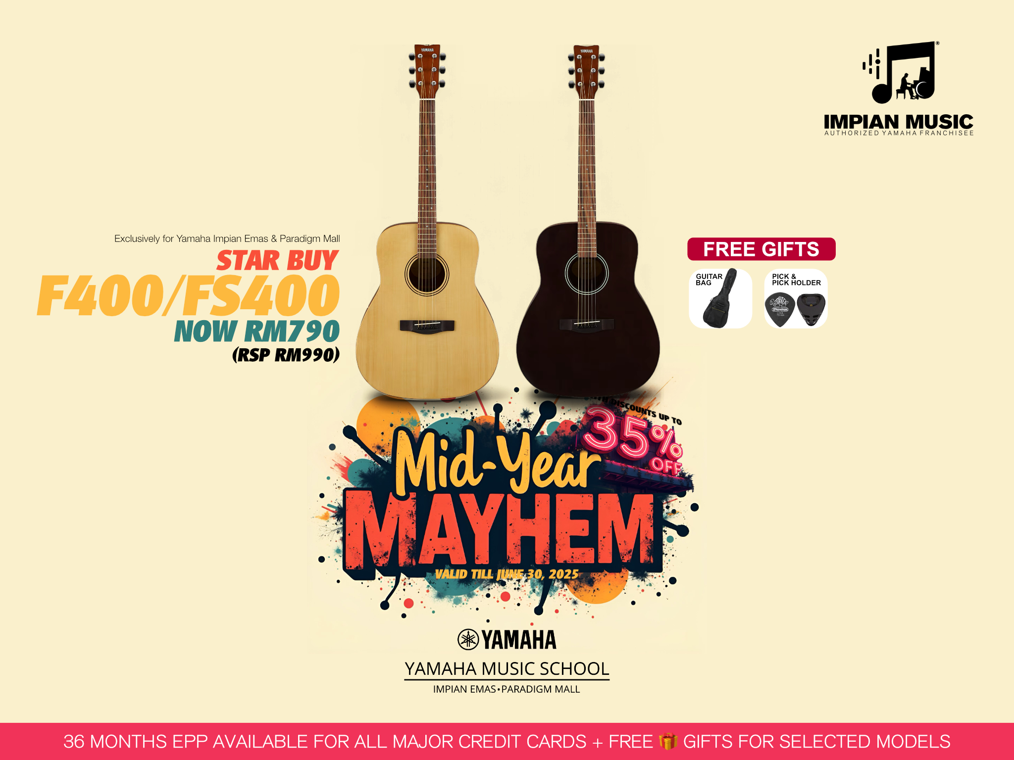 Mid-Year Mayhem Sale Yamaha Impian Emas Music Centre Johor Malaysia June 2025 Sale Promotion F400/FS400