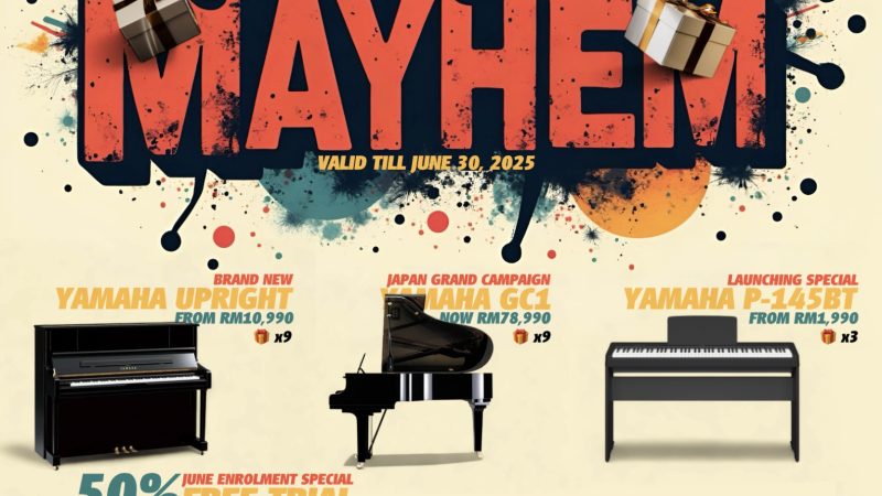 Mid-Year Mayhem Sale Yamaha Impian Emas Music Centre Johor Malaysia June 2025 Sale Promotion Poster