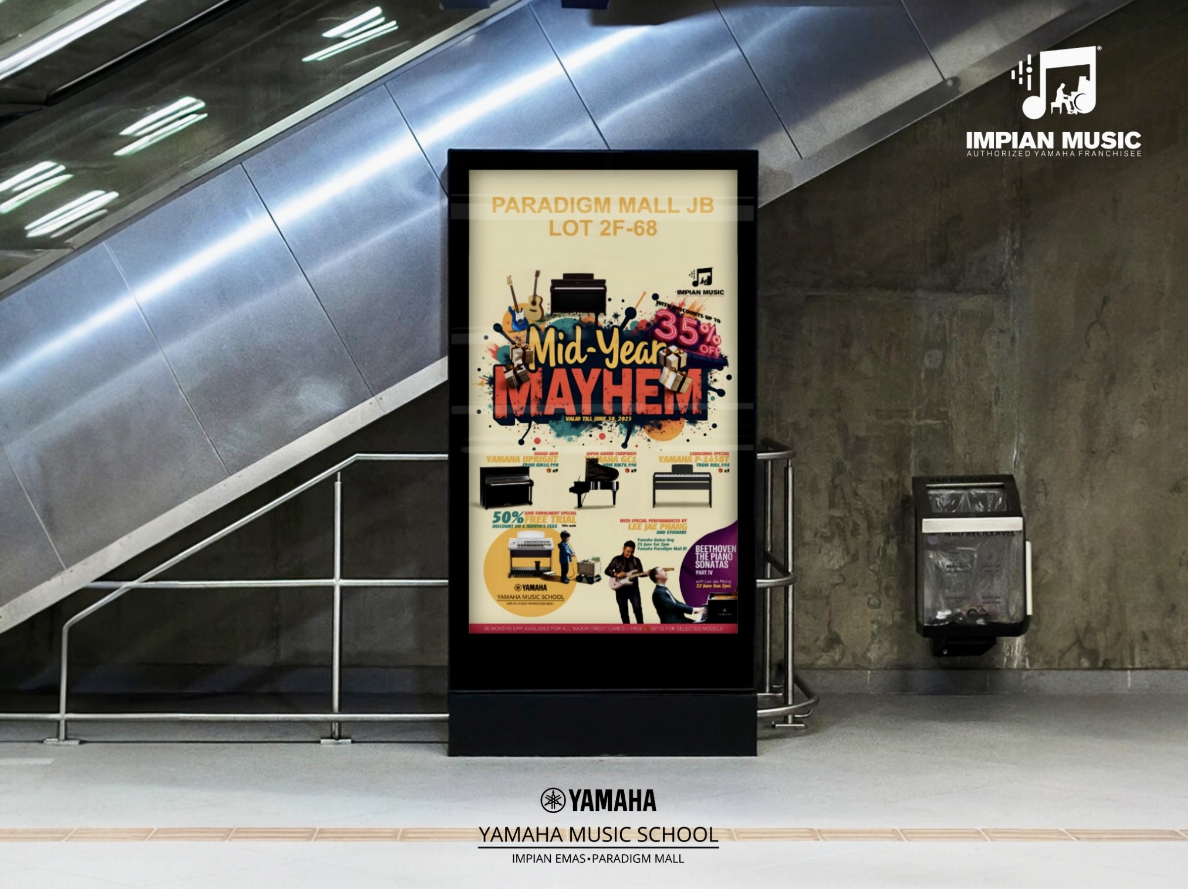 Mid-Year Mayhem Sale Yamaha Impian Emas Music Centre Johor Malaysia June 2025 Sale Promotion Digital Billboard